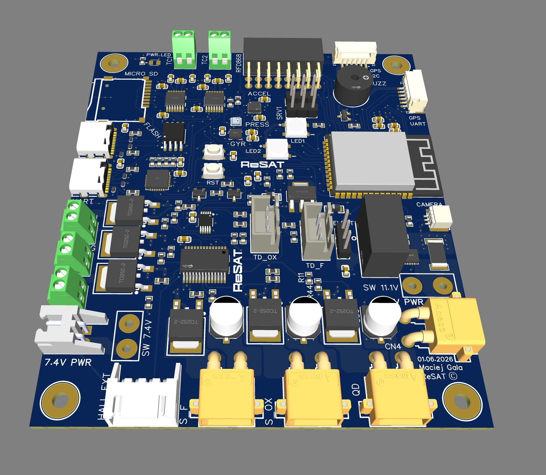 Stela rocket PCB render
